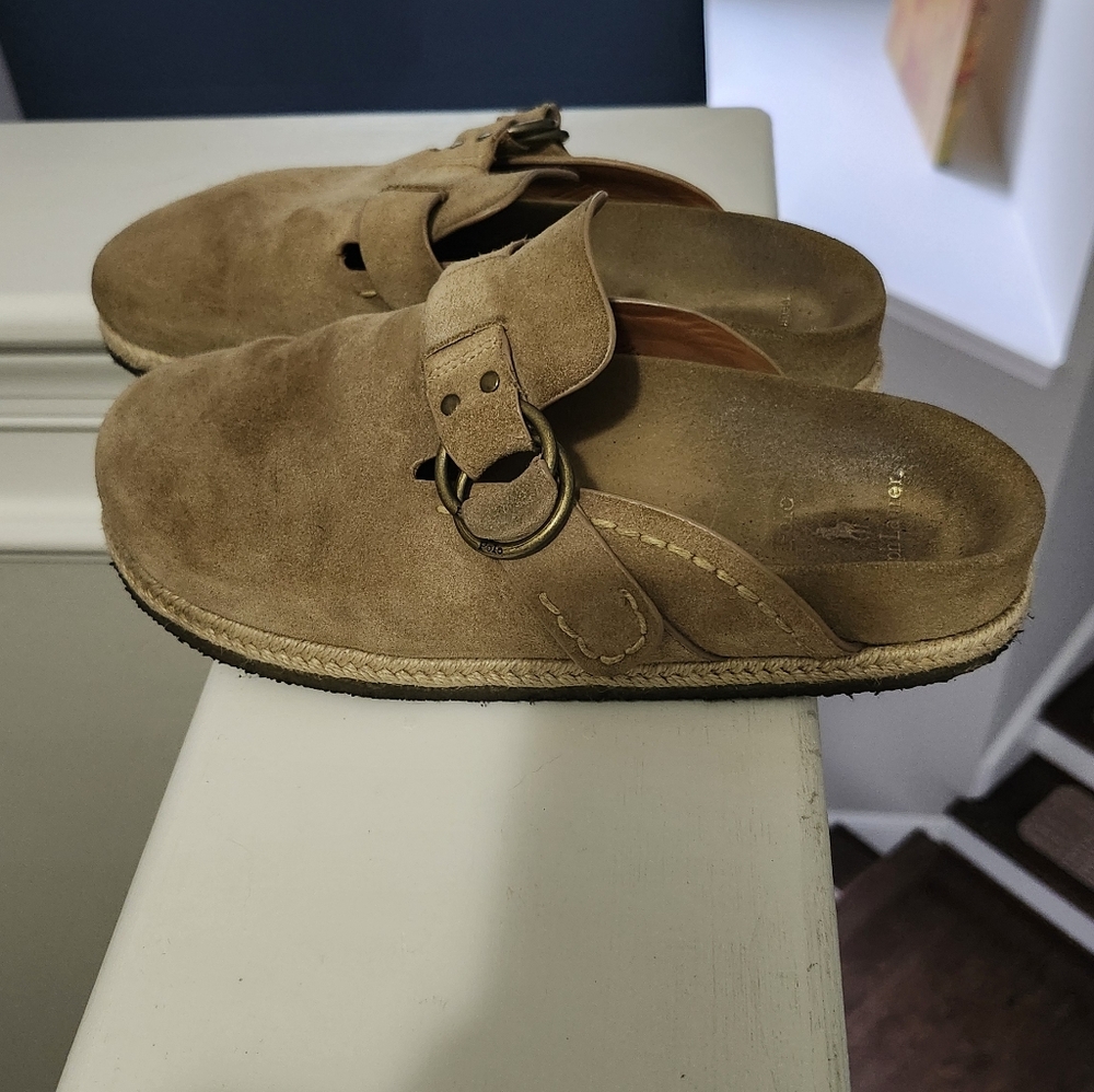 Tan Suede Slip-On Sandals